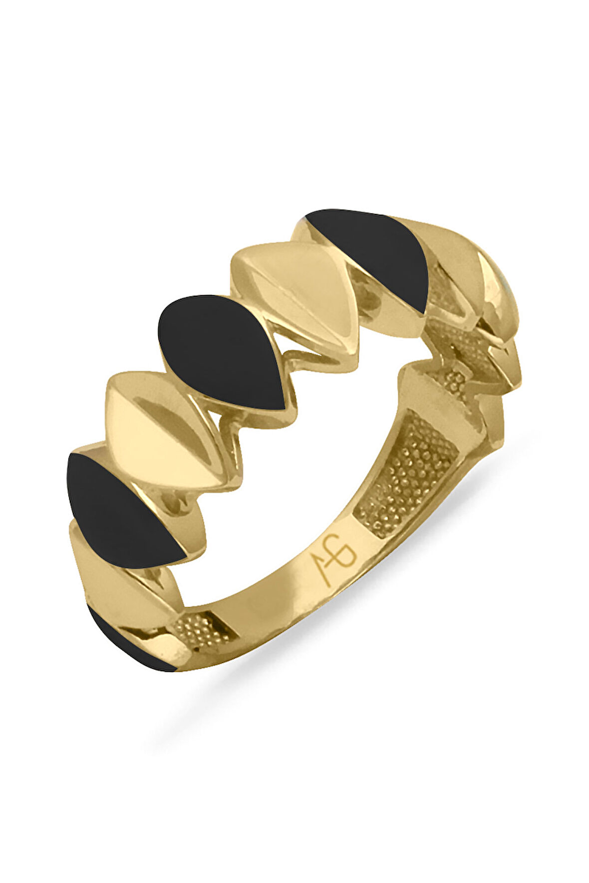 Sarı Altın Badem Model Atlamalı Mine Altın Yüzük