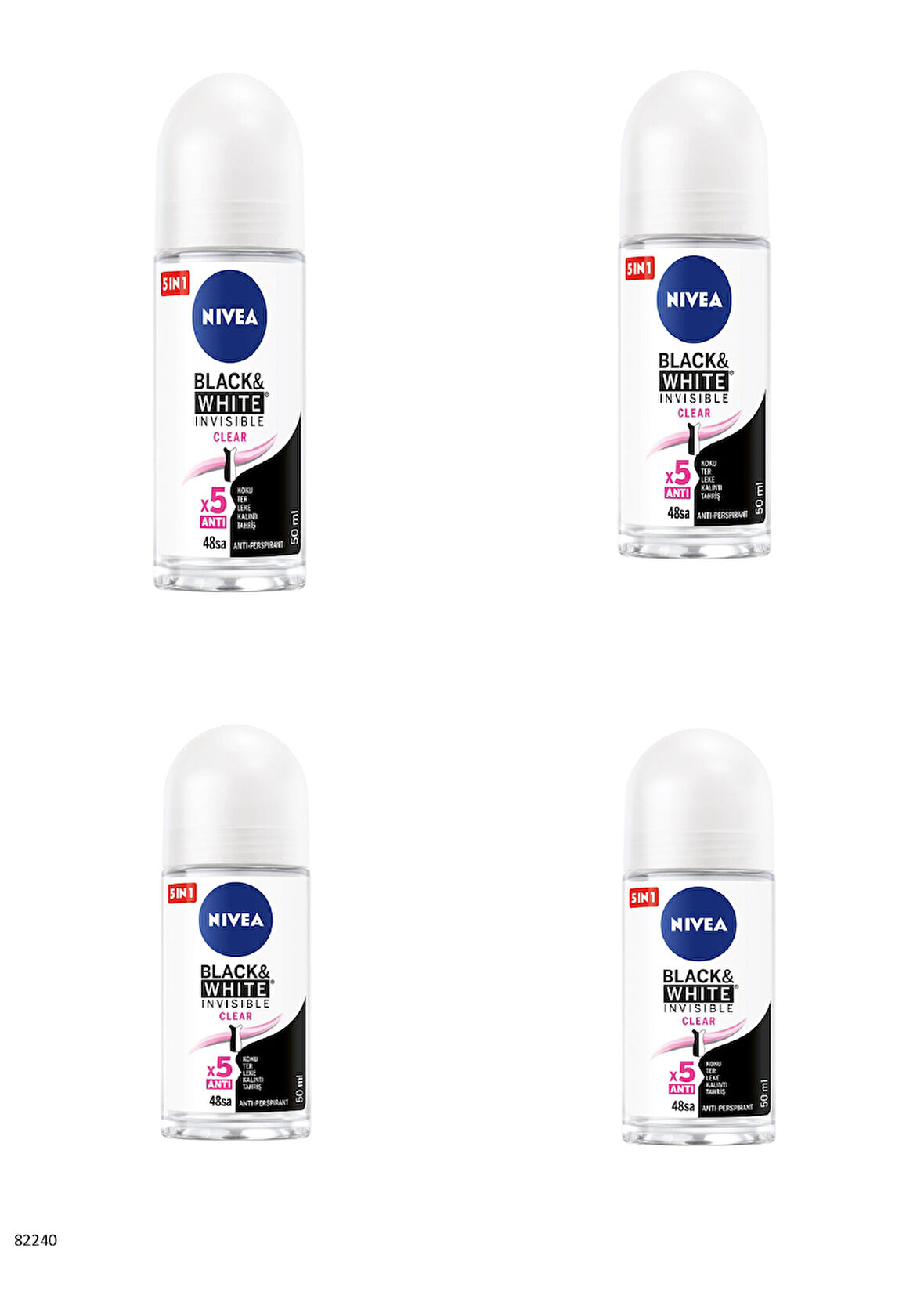 82240 NIVEA BLACK & WHITE CLEAR ROLL-ON  4 ADET