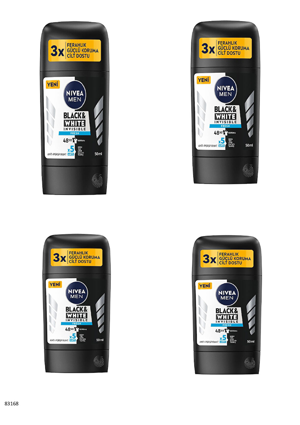 83168 NIVEA MEN BLACK & WHITE FRESH STICK  4 ADET