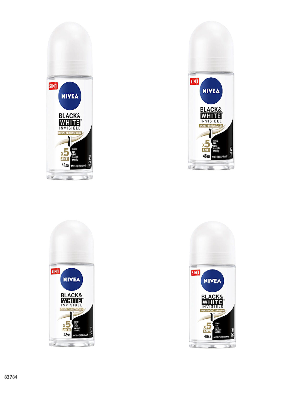 83784 NIVEA BLACK & WHITE İPEKSİ PÜRÜZSÜZLÜK ROLL-ON  4 ADET