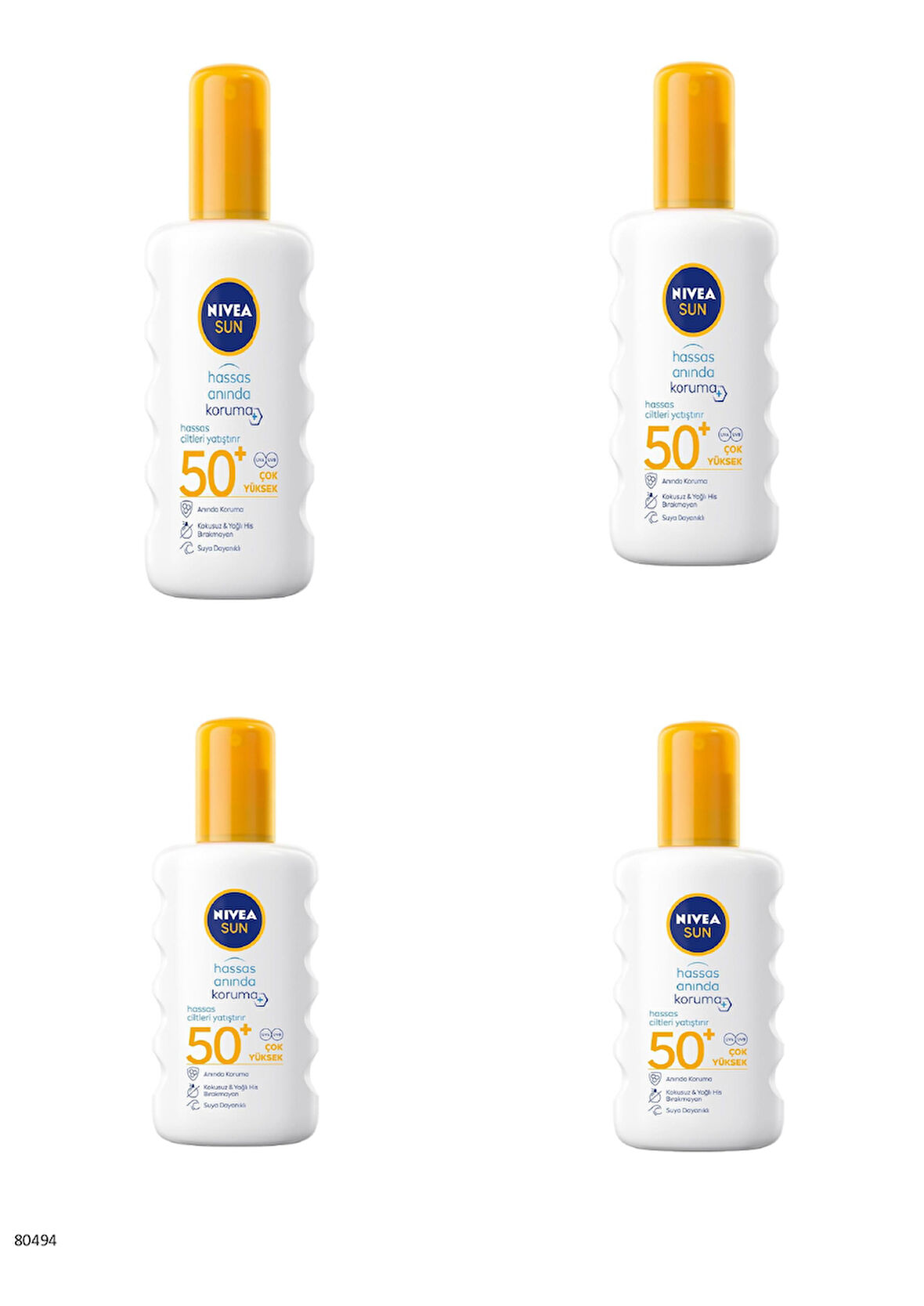 80494 NIVEA SUN HASSAS ANINDA KORUMA HASSAS CİLTLERE ÖZEL SPREY SPF50+  4 ADET