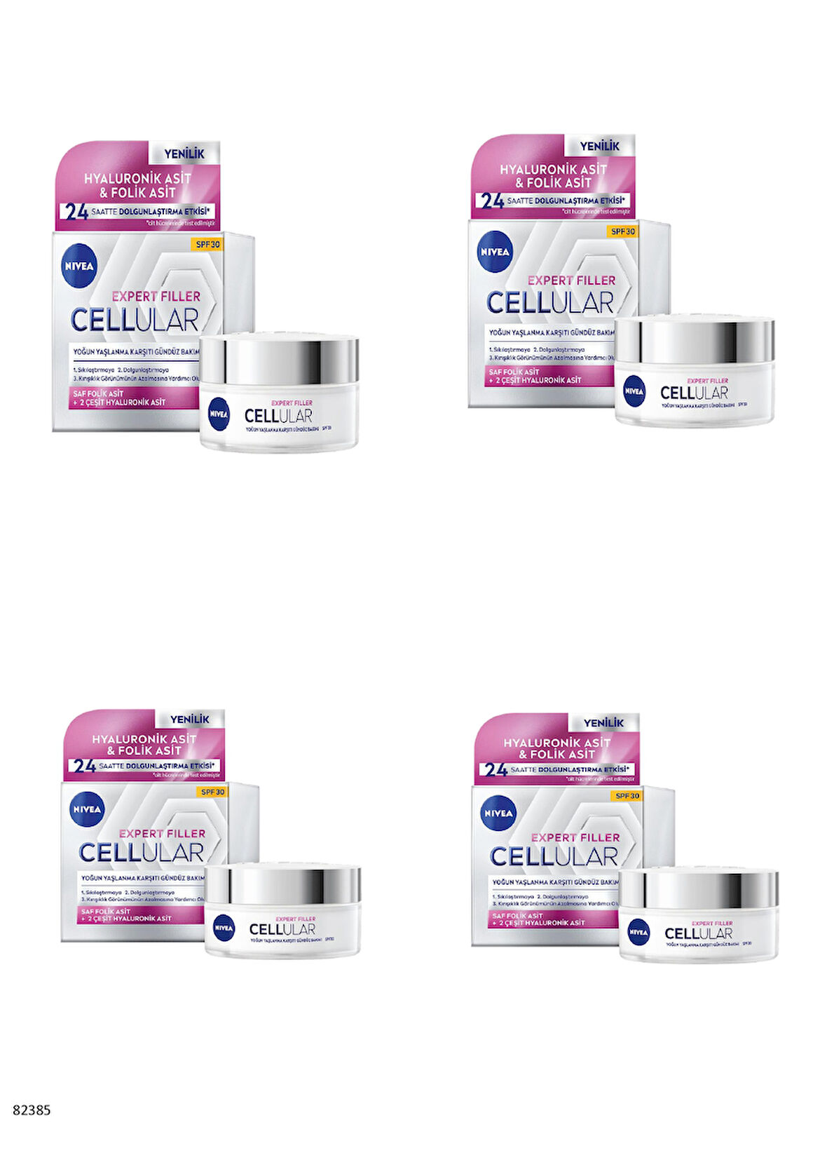 82385 NIVEA CELLULAR EXPERT FILLER YOĞUN YAŞLANMA KARŞITI GÜNDÜZ BAKIMI SPF30  4 ADET