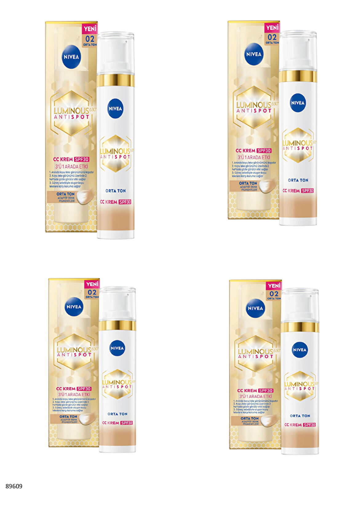 89609 NIVEA Luminous630 Leke Karşıtı CC Krem SPF30 Orta Ton  4 ADET