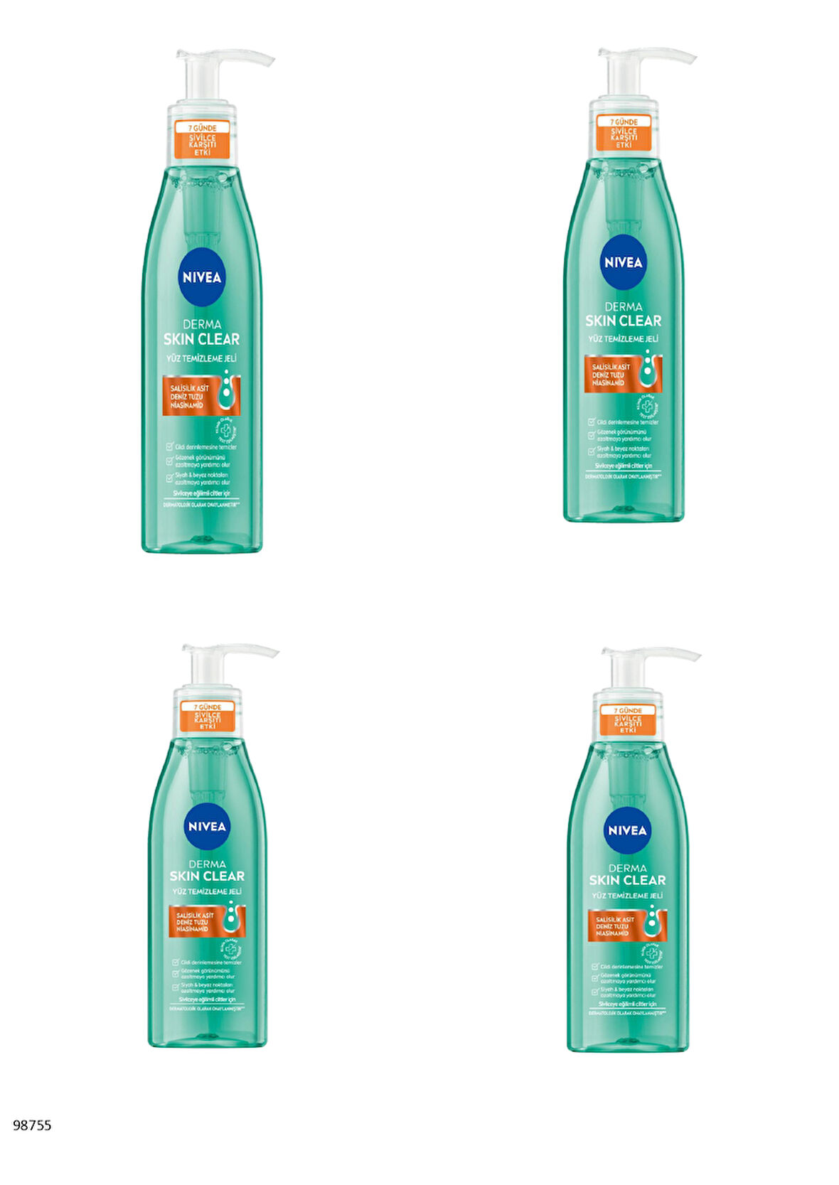 98755 NIVEA Derma Skin Clear Yüz Temizleme Jeli  4 ADET