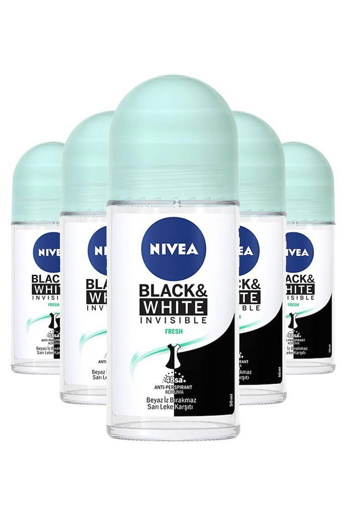 Nivea Bayan Invisible Black White Fresh Roll-On 50 ml X5