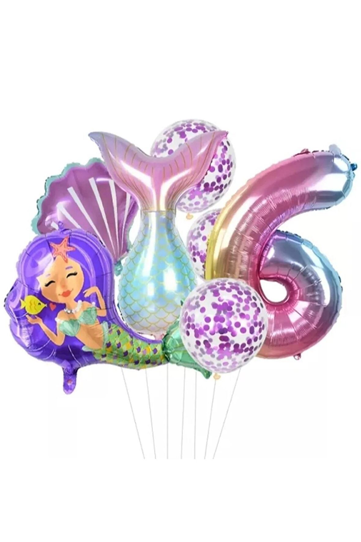 Deniz Kızı Kuyruğu Deniz Kabuğu Gökkuşağı Rakam Balon Pullu Şeffaf Balonlu Deniz Kızı Konsepti