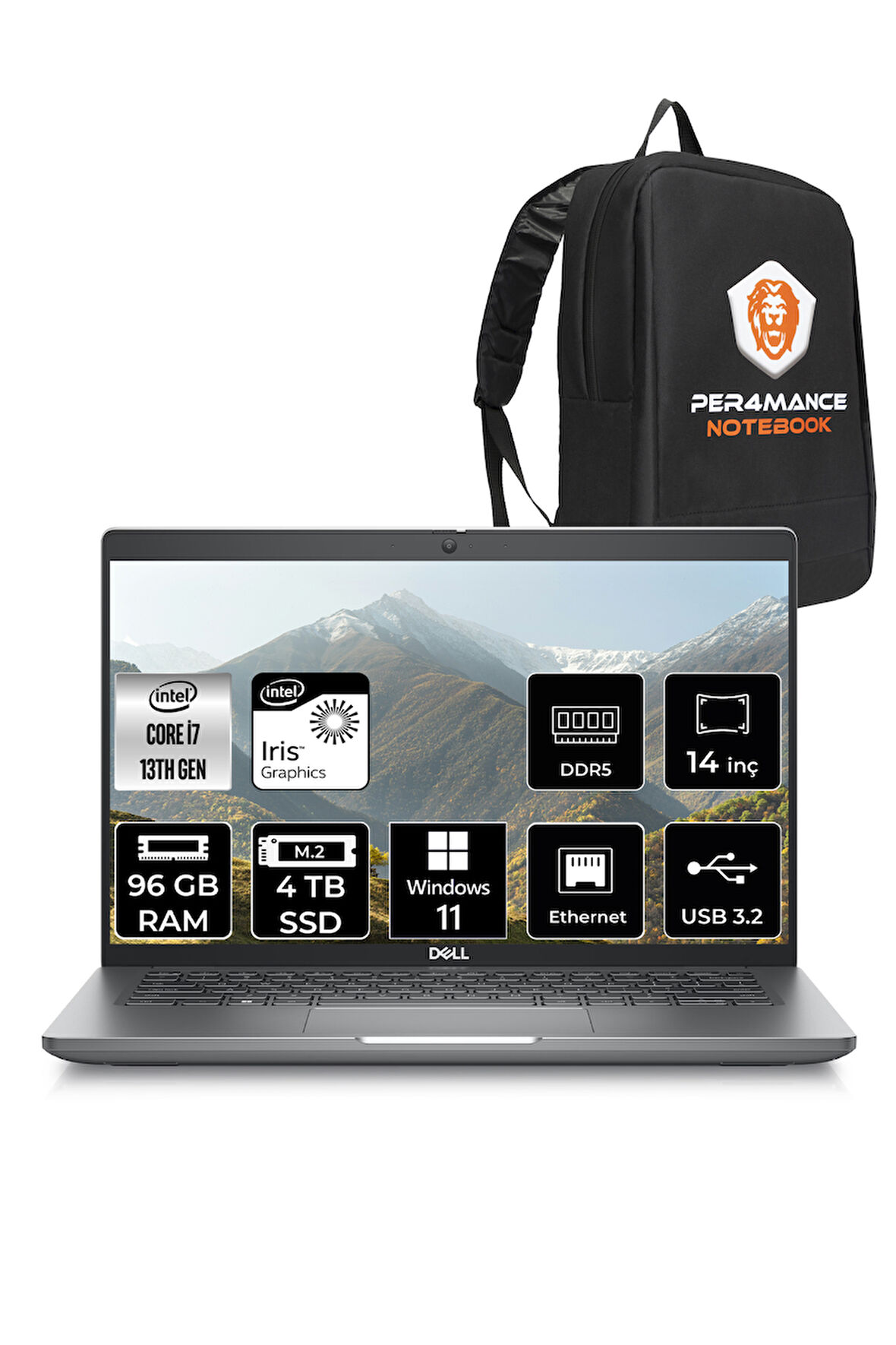 DELL Latitude 5440 i7 1370P 96GB DDR5 4TB SSD 14'' FHD W11H Dizüstü Bilgisayar & PER4 ÇANTA