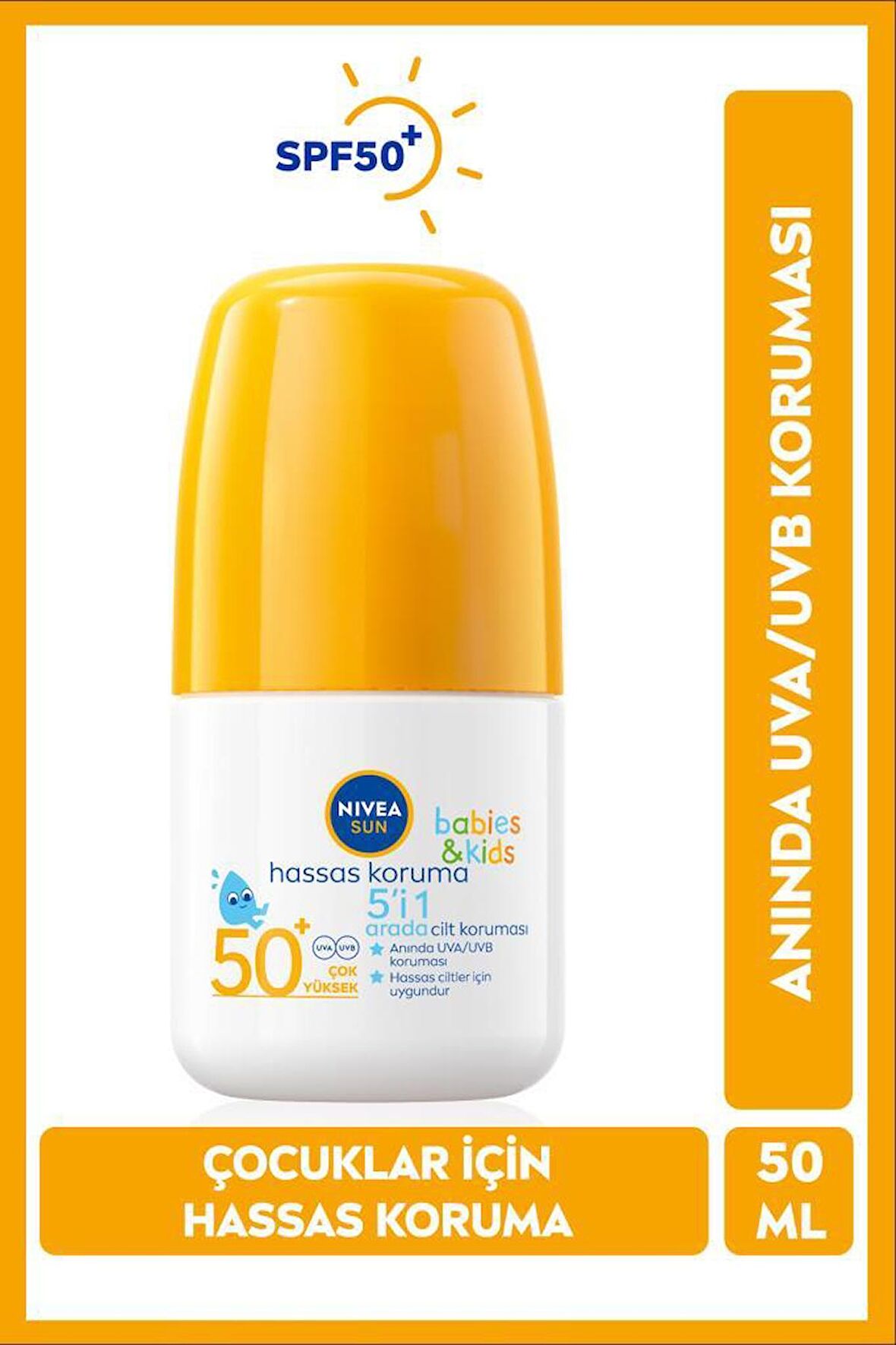 SUN Bebekler İçin Hassas Koruma Güneş Koruyucu Roll-on 50ml, SPF50, UVA UVB Koruması, Suya Dayanıklı