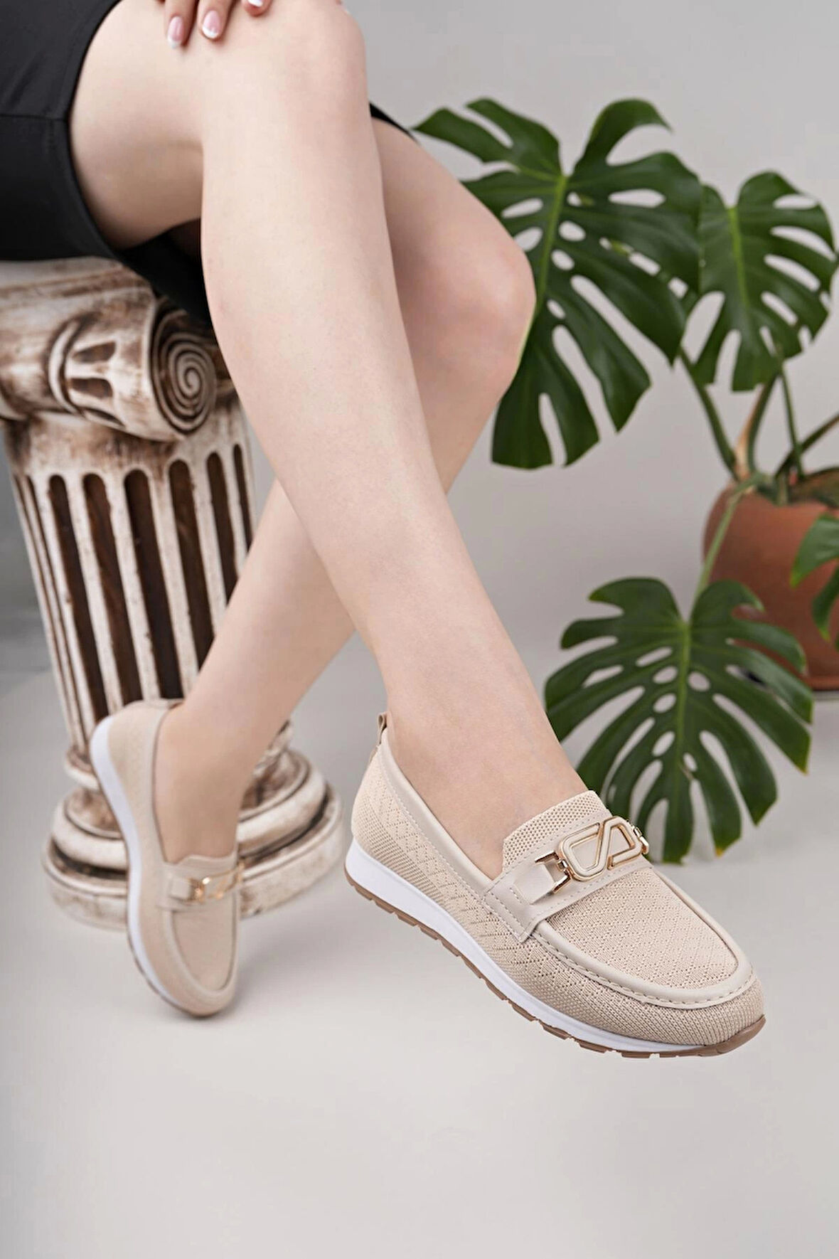Nesil Shoes Wiss 0272 Bej Triko Örgü Kadın Ayakkabı