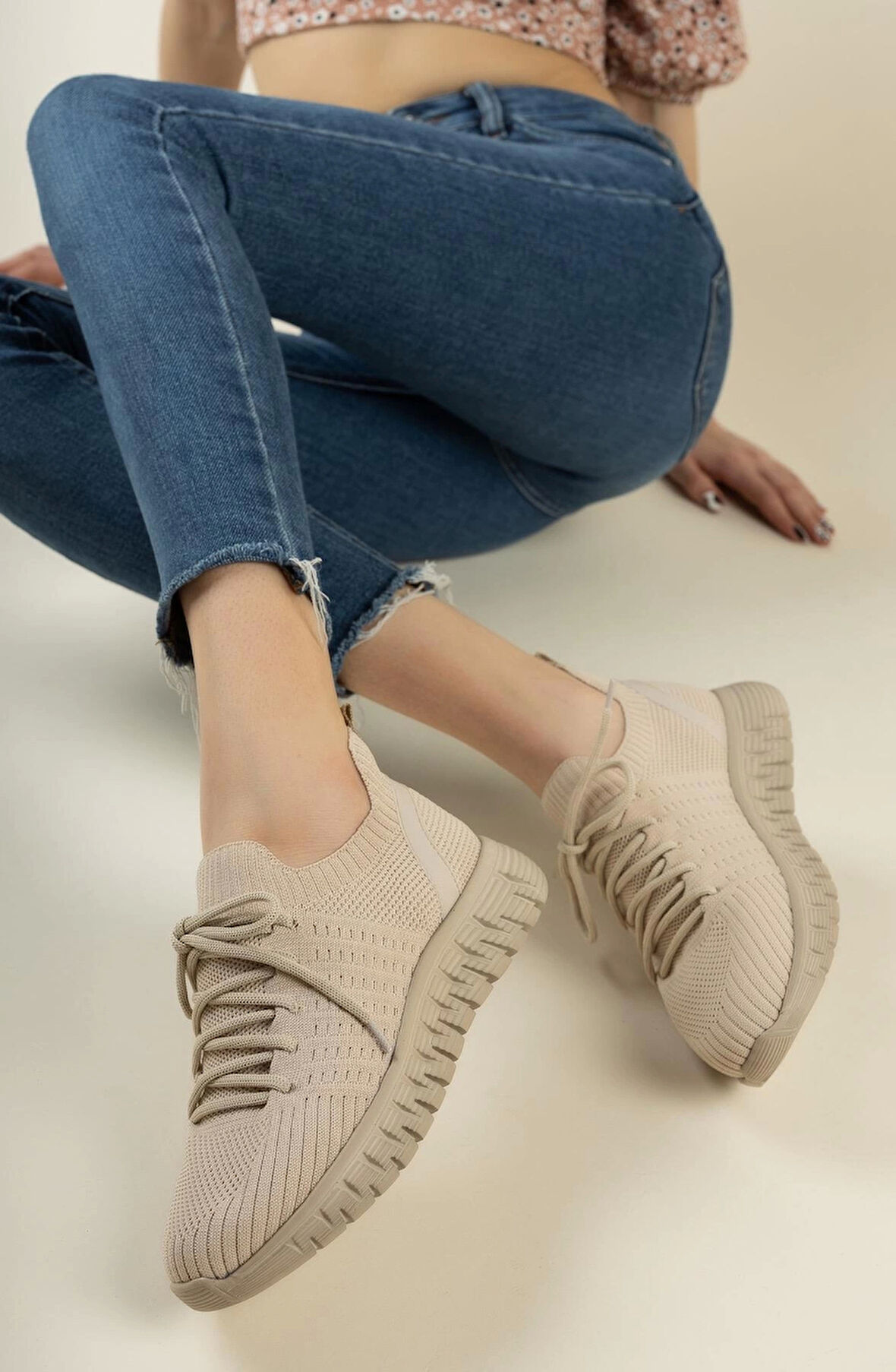 Nesil Shoes Dvm 500 Bej Triko Kadın Sneakers