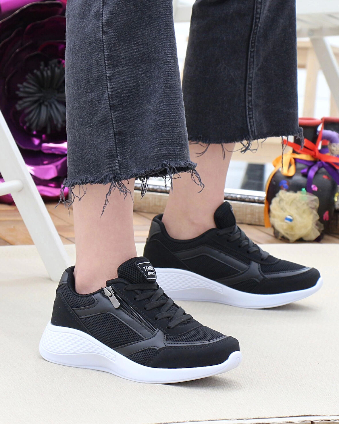 Nesil Shoes Tempo 04 Siyah Fermuarlı Kadın Spor