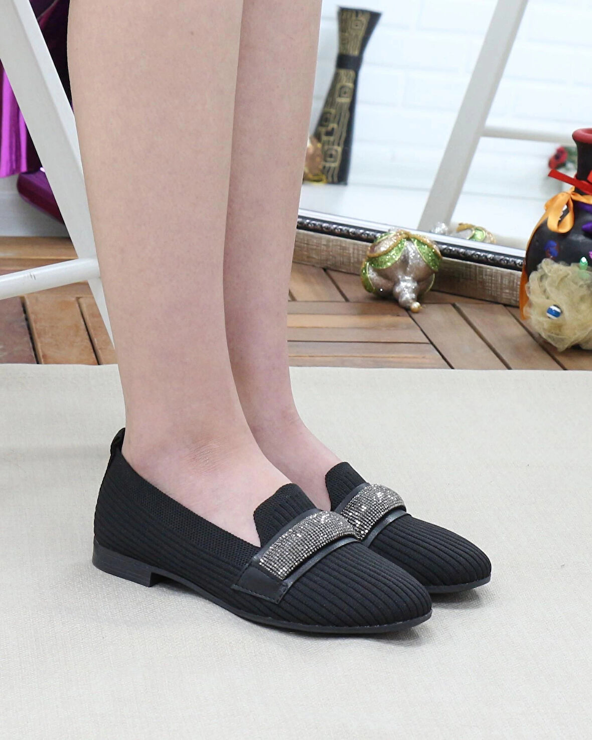 Nesil Shoes Dvm 102 Siyah Triko Kadın Babet