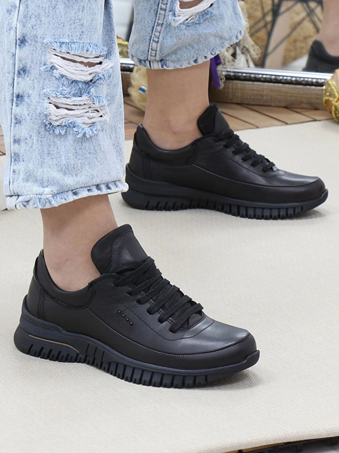 Mammamia D23KA 3275 Siyah Hakiki Deri Kadın Ayakkabı