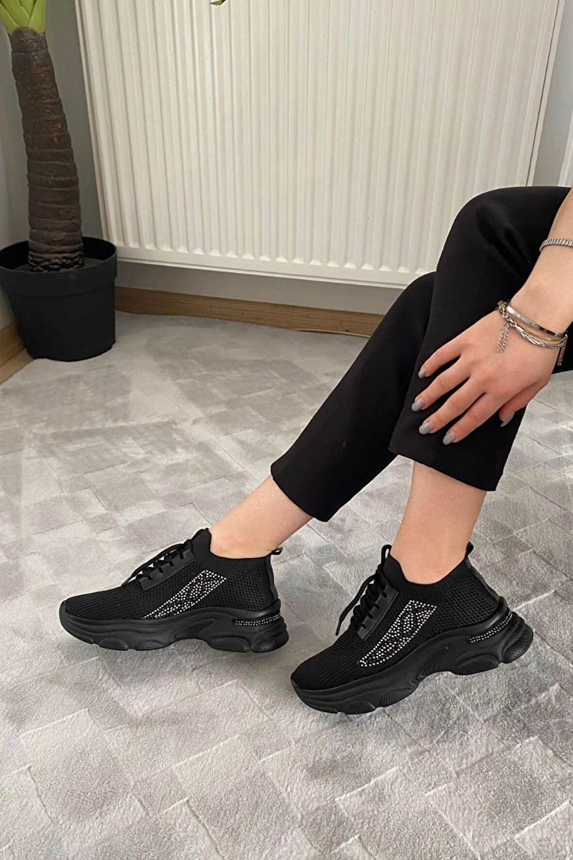 Kadın Fabri Ten Triko Taşlı Spor Ayakkabı & Sneaker