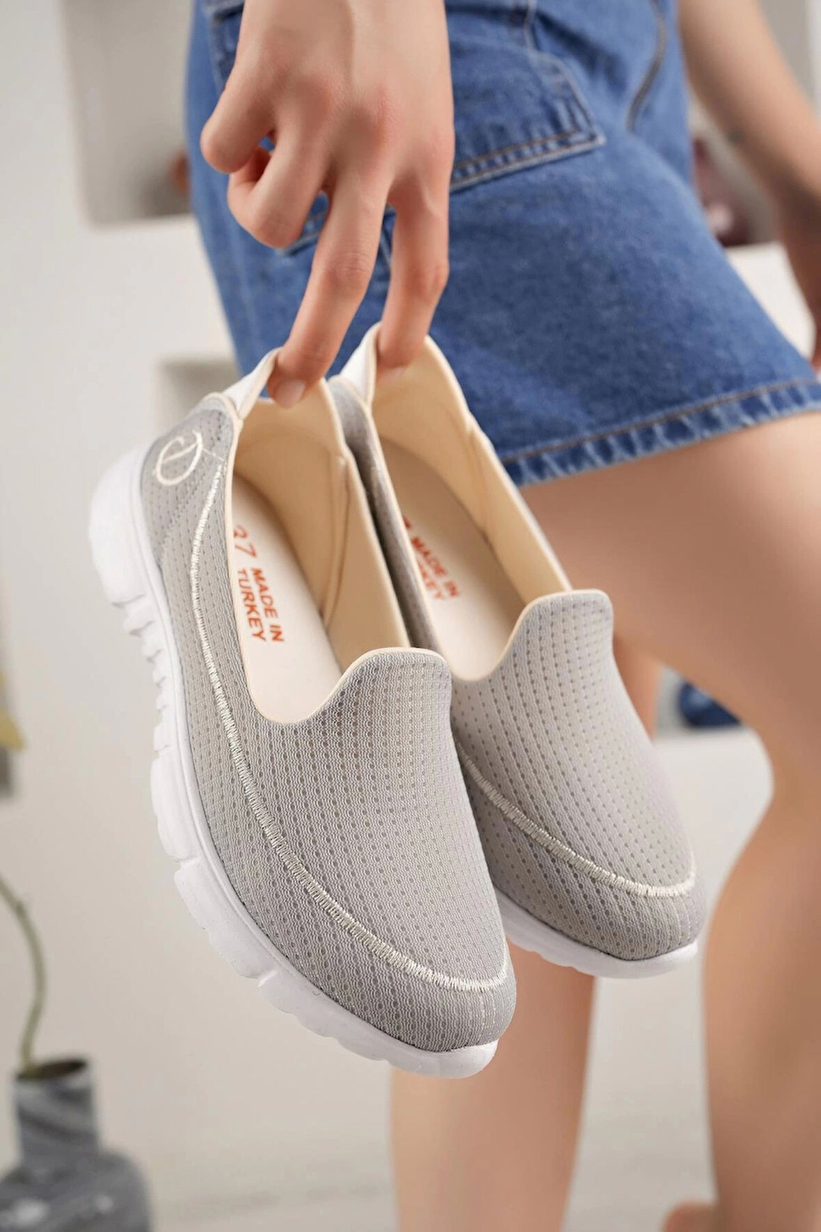 Nesil Shoes Dvm 801 Açık Gri Faylon Taban Kadın Yürüyüş Ayakkabısı