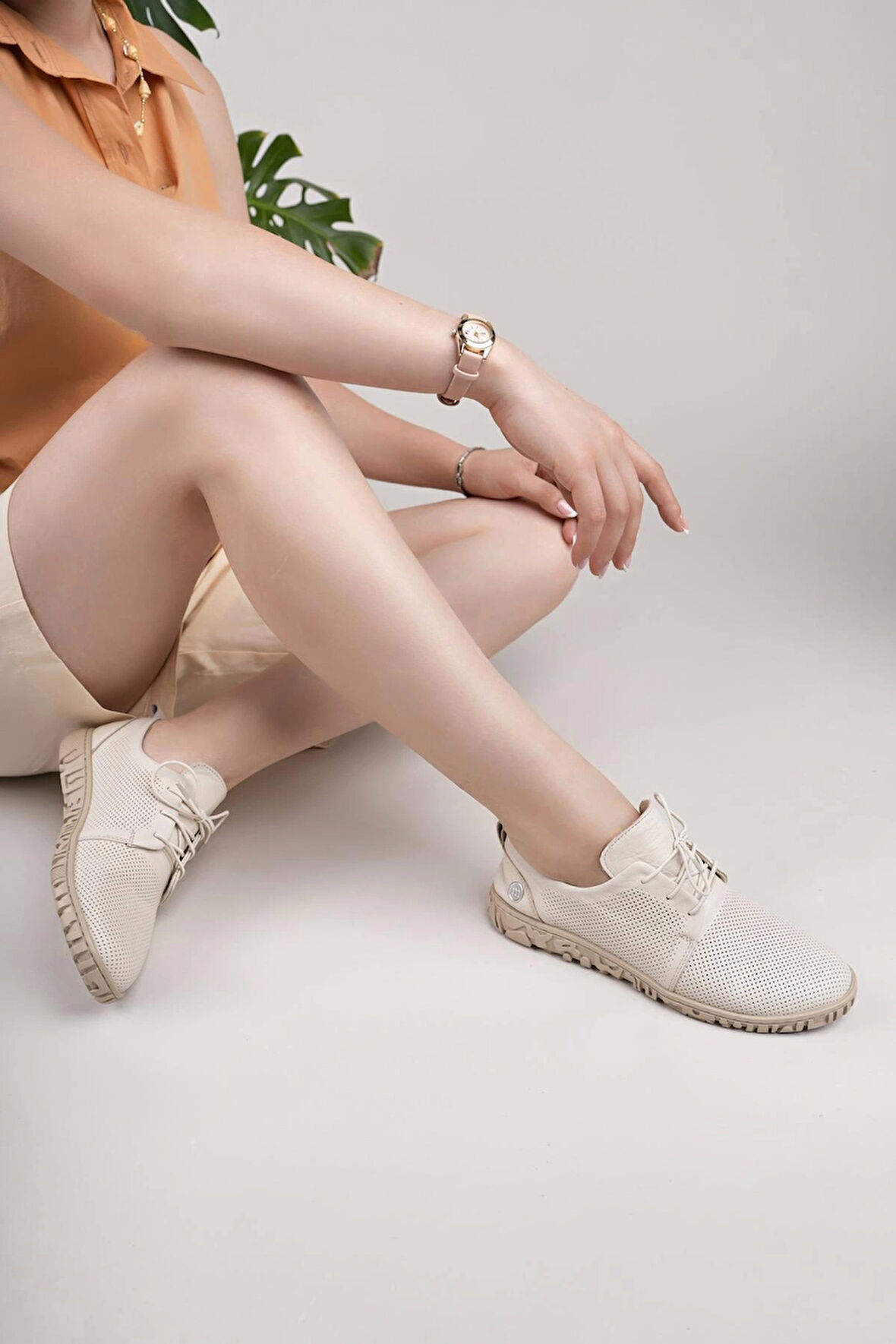 Mammamia D25YA 85 Bej Hakiki Soft Deri Kadın Ayakkabı