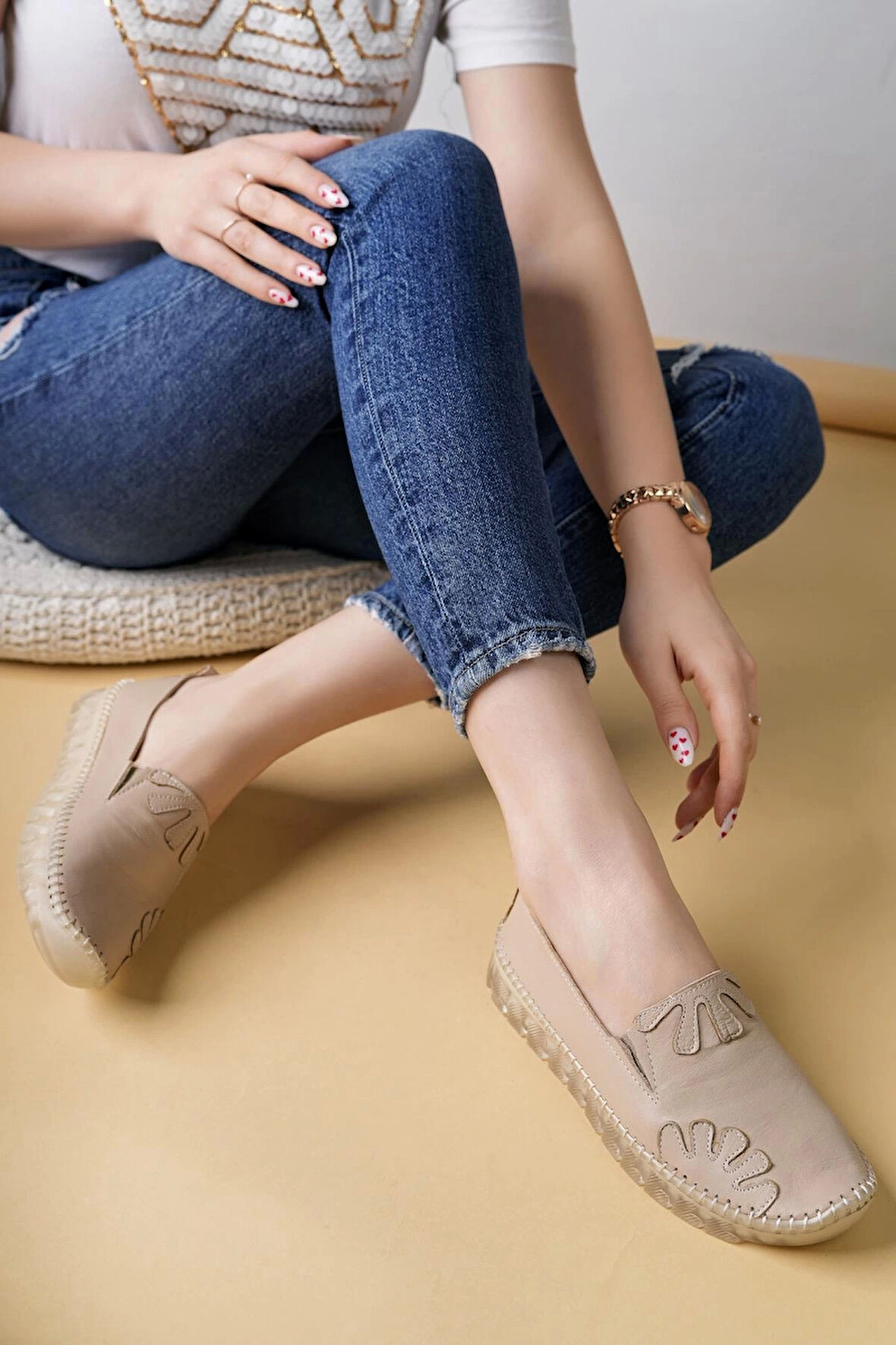 Nesil Shoes Knc 10 Bej Hakiki Deri Şeffaf Taban Kadın Ayakkabı