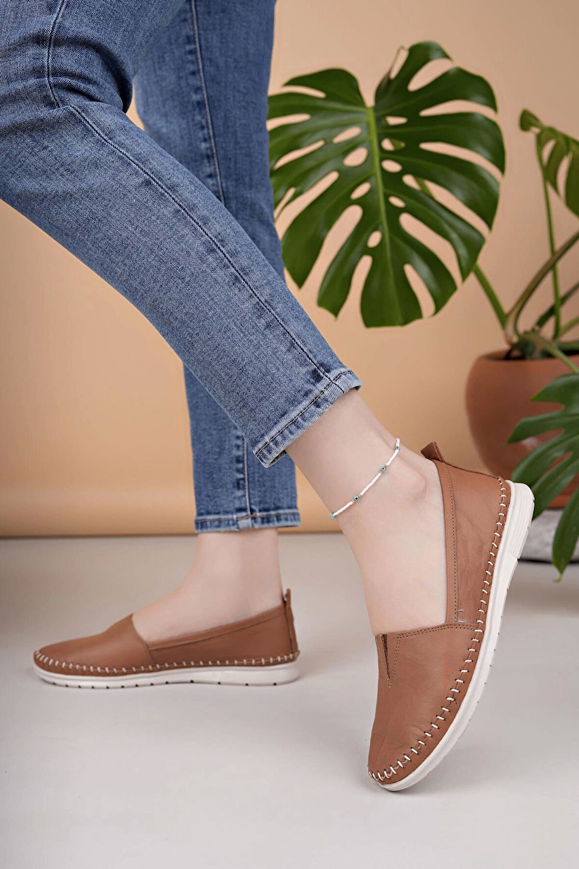Nesil Shoes Knc 033 Taba Hakiki Soft Deri Kadın Ayakkabı