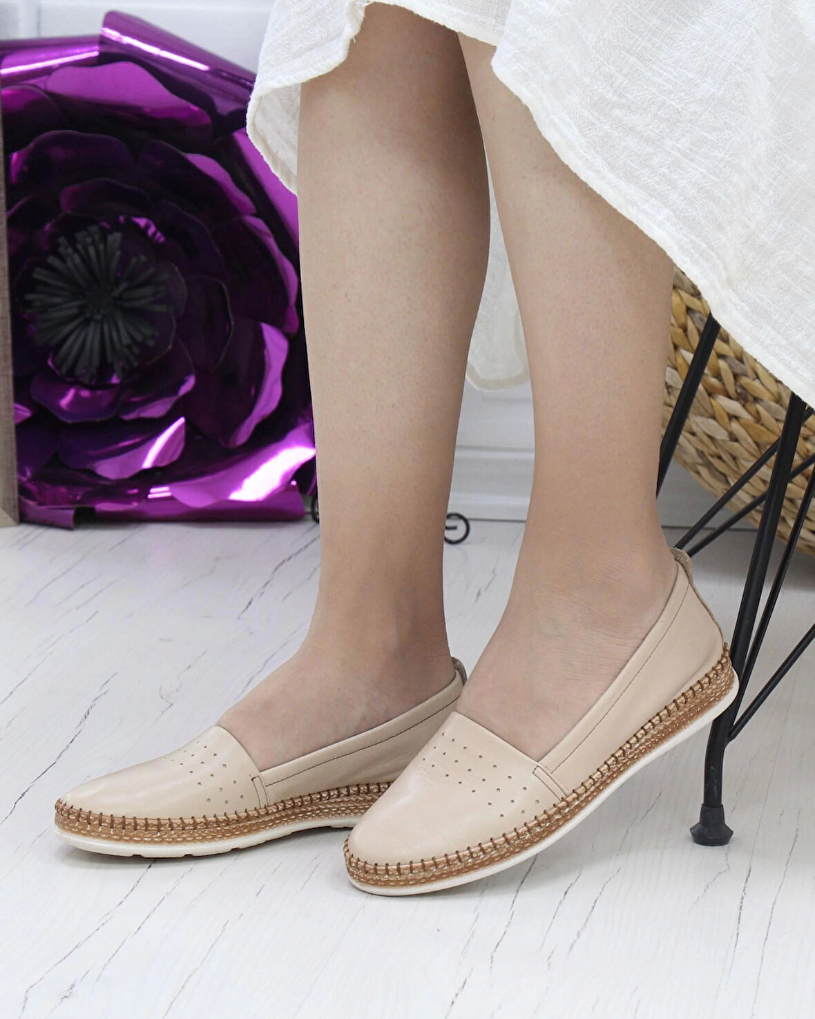 Nesil Shoes Syg P25 Bej Hakiki Deri Kadın Ayakkabı