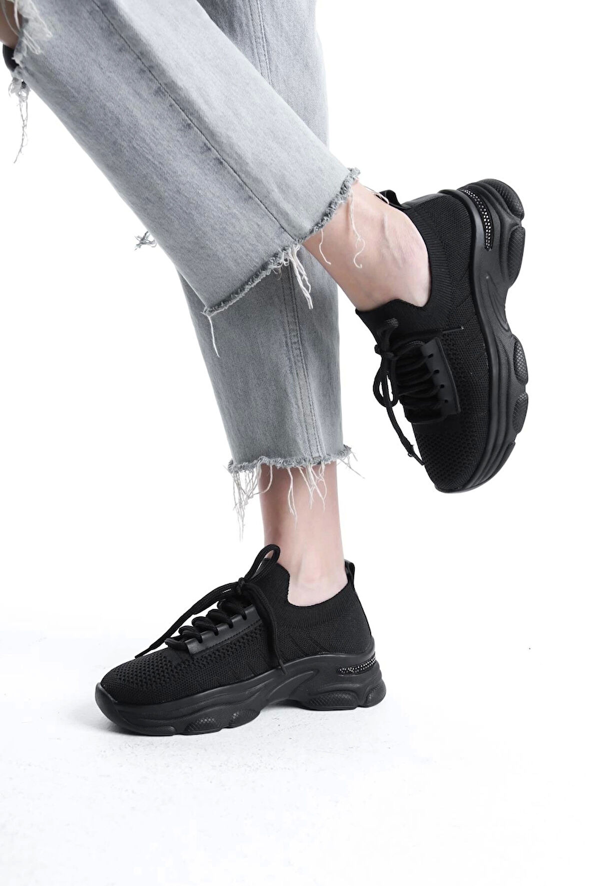 Kadın Rocco Siyah Triko Taşlı Spor Ayakkabı & Sneaker