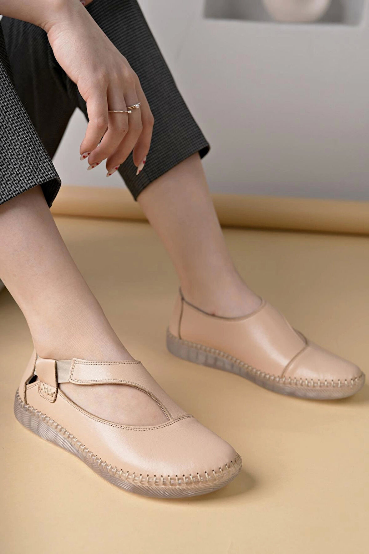 Nesil Shoes Syg P72 Bej Hakiki Deri Şeffaf Taban Kadın Ayakkabı