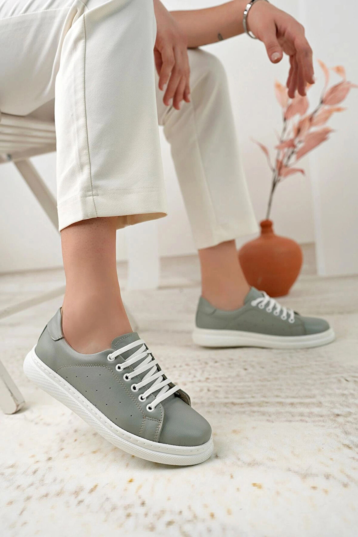 Nesil Shoes Syg P55 Yeşil Hakiki Deri Kadın Ayakkabı