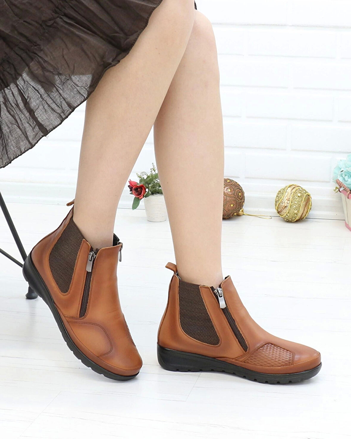 Capella 3205 Taba Hakiki Deri Çift Fermuarlı Kemik Çıkıntısı Bot