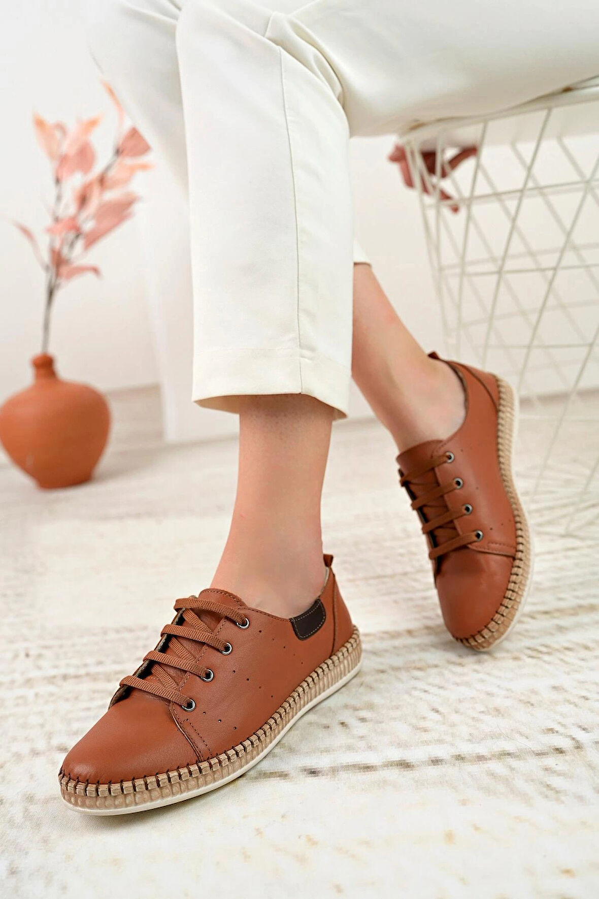 Nesil Shoes Syg P38 Taba Hakiki Deri Kadın Ayakkabı