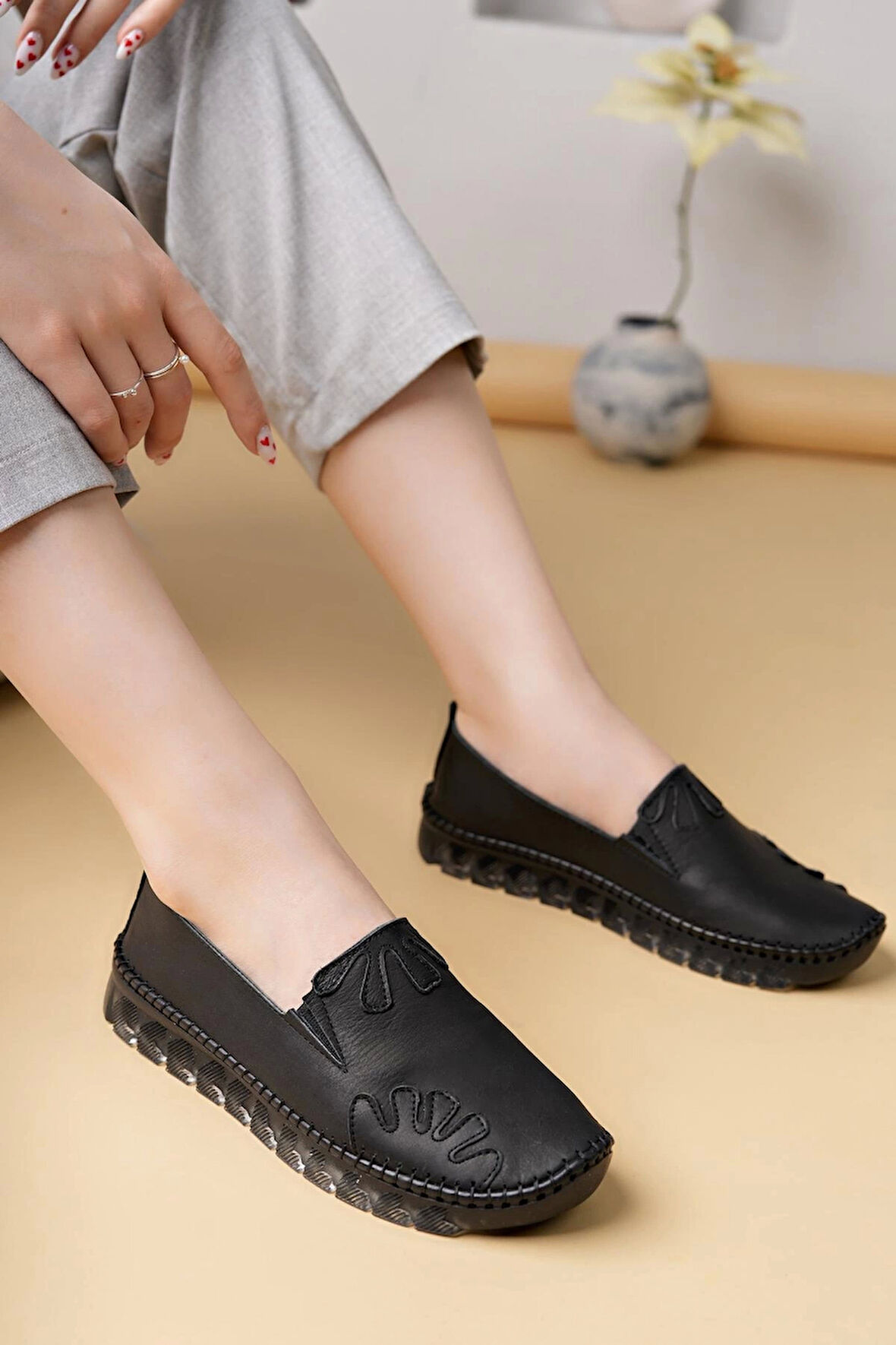 Nesil Shoes Syg P74 Siyah Hakiki Deri Şeffaf Taban Kadın Ayakkabı