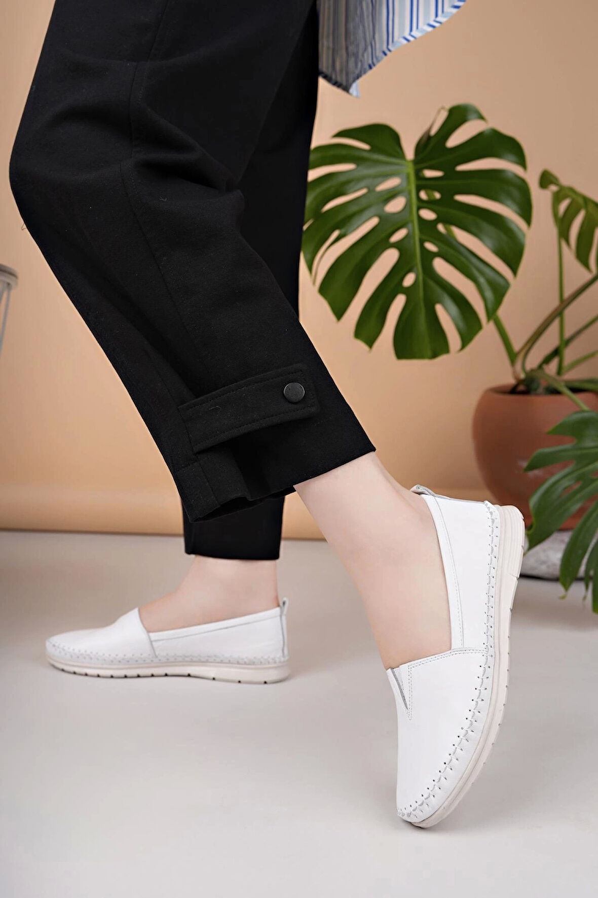 Nesil Shoes Knc 033 Beyaz Hakiki Soft Deri Kadın Ayakkabı