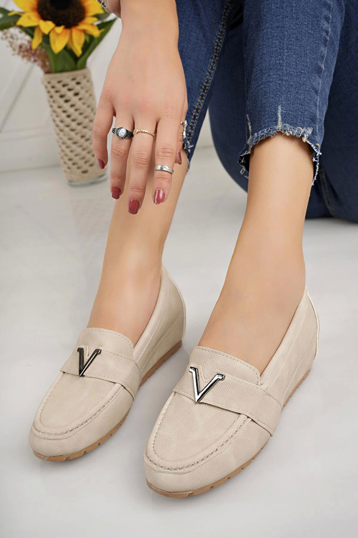 Nesil Shoes Minal GD06 Bej Gizli Topuk Kadın Ayakkabı