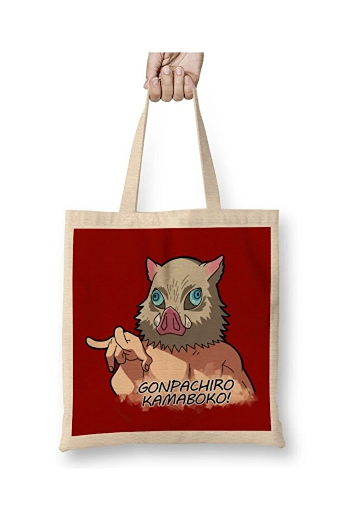 Gonpachiro Kamaboko Inosuke İblis Keser Bez Çanta Uzun Saplı Alışveriş Çantası Plaj Çantası