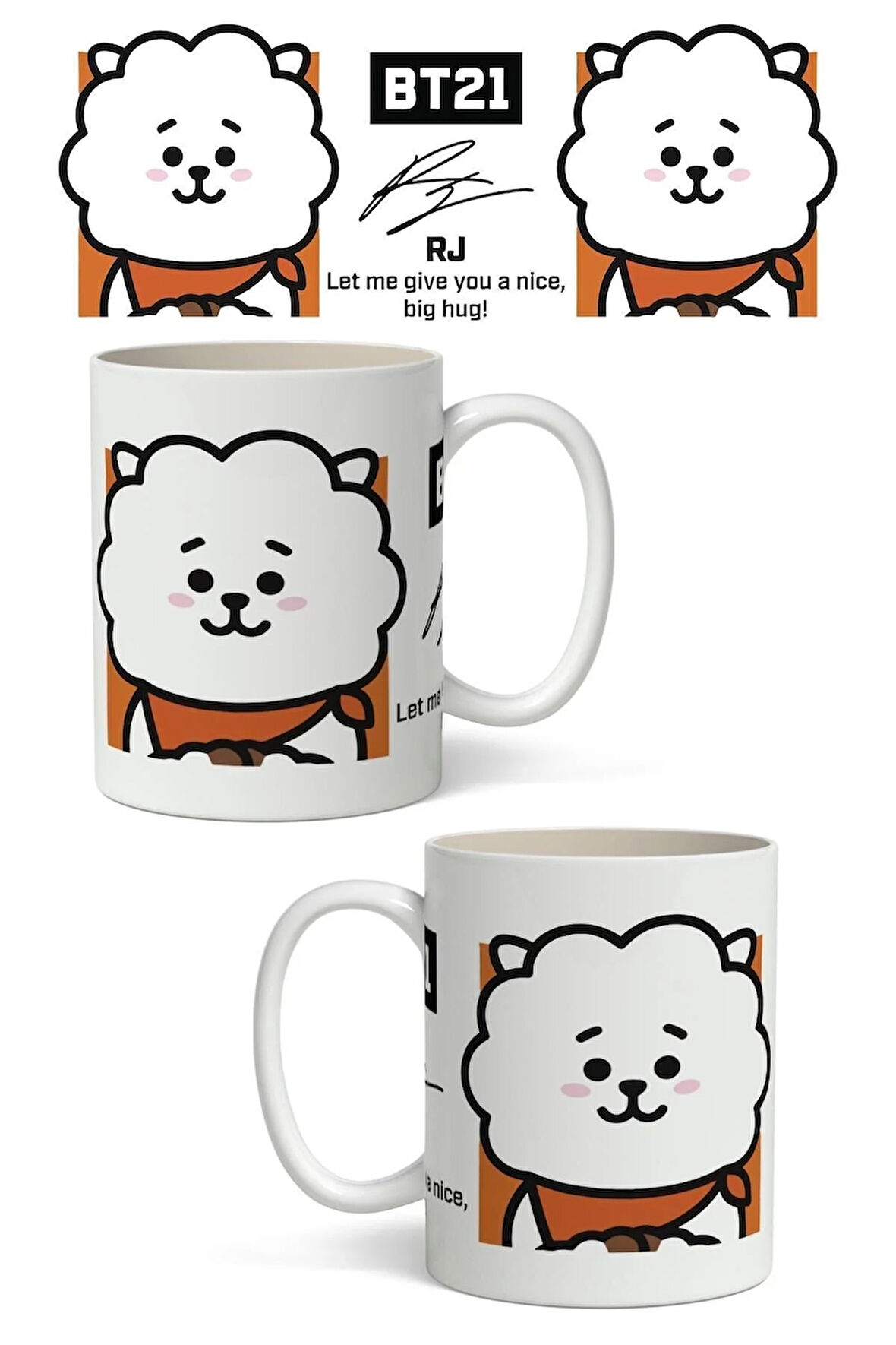 Bts BT21 RJ  Temalı Beyaz Kupa Bardak Sevgiliye Arkadaşa Hediye