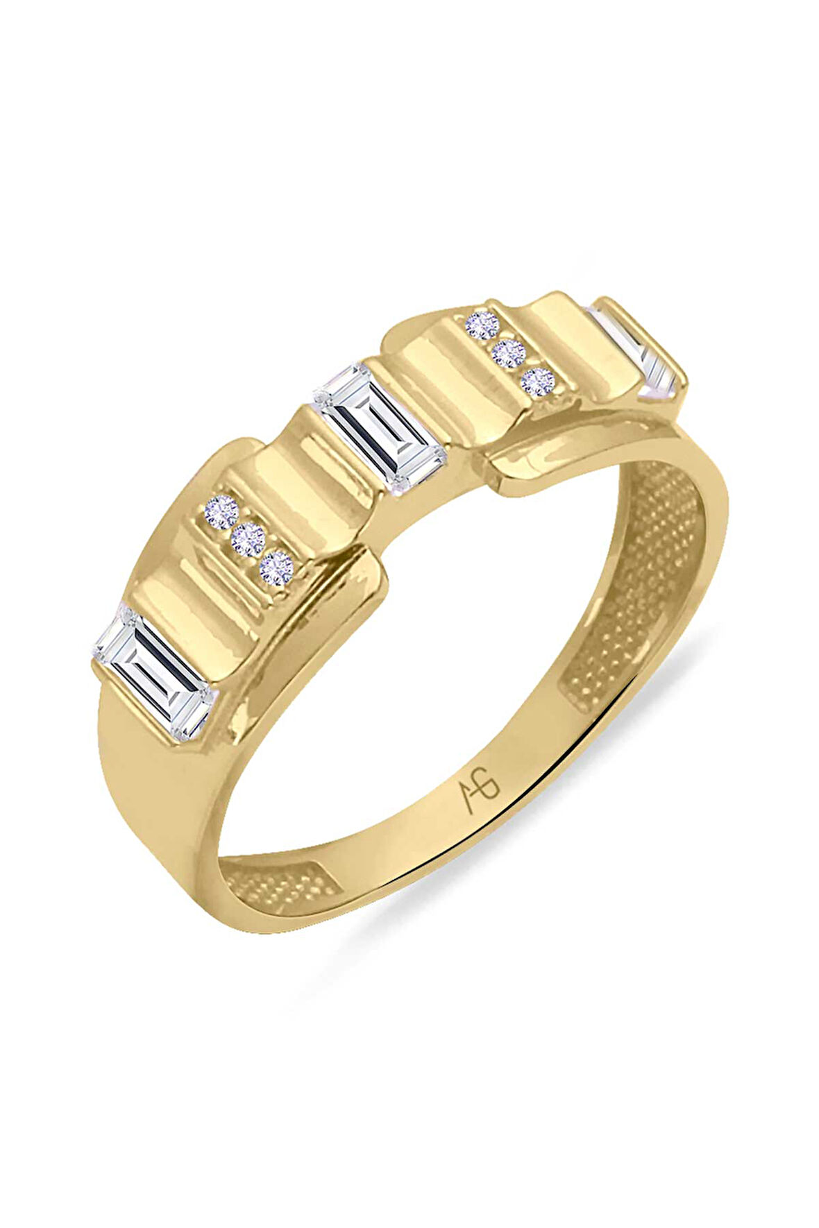 Sarı Altın Baget Taşlı Altın Tasarım Yüzük