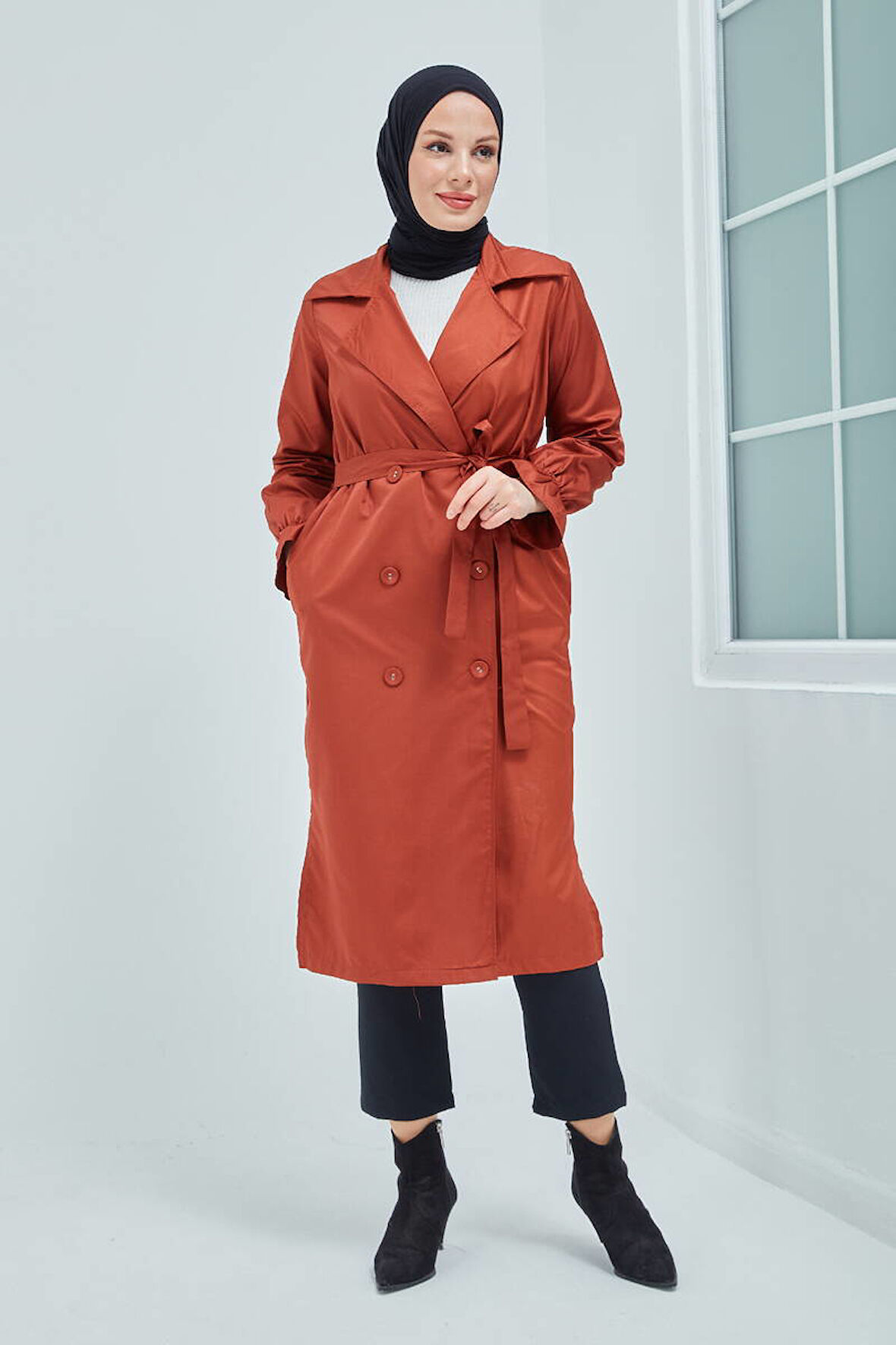 Kolu Lastik Detaylı Trenç MDR10067 Kahve