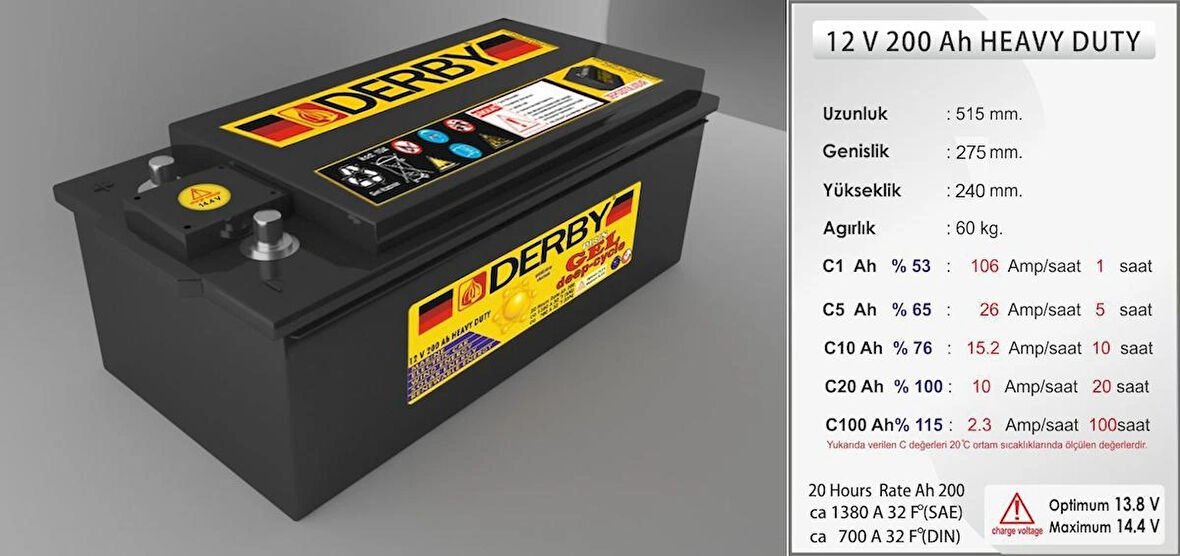 DERBY 200 AH JEL AKÜ