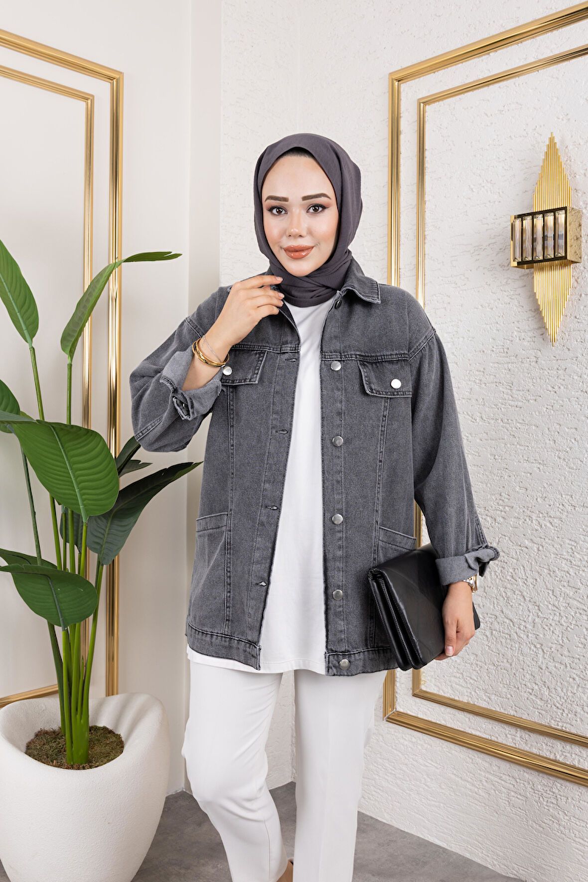 Kadın Cep Detaylı Denim Siyah Kot Ceket