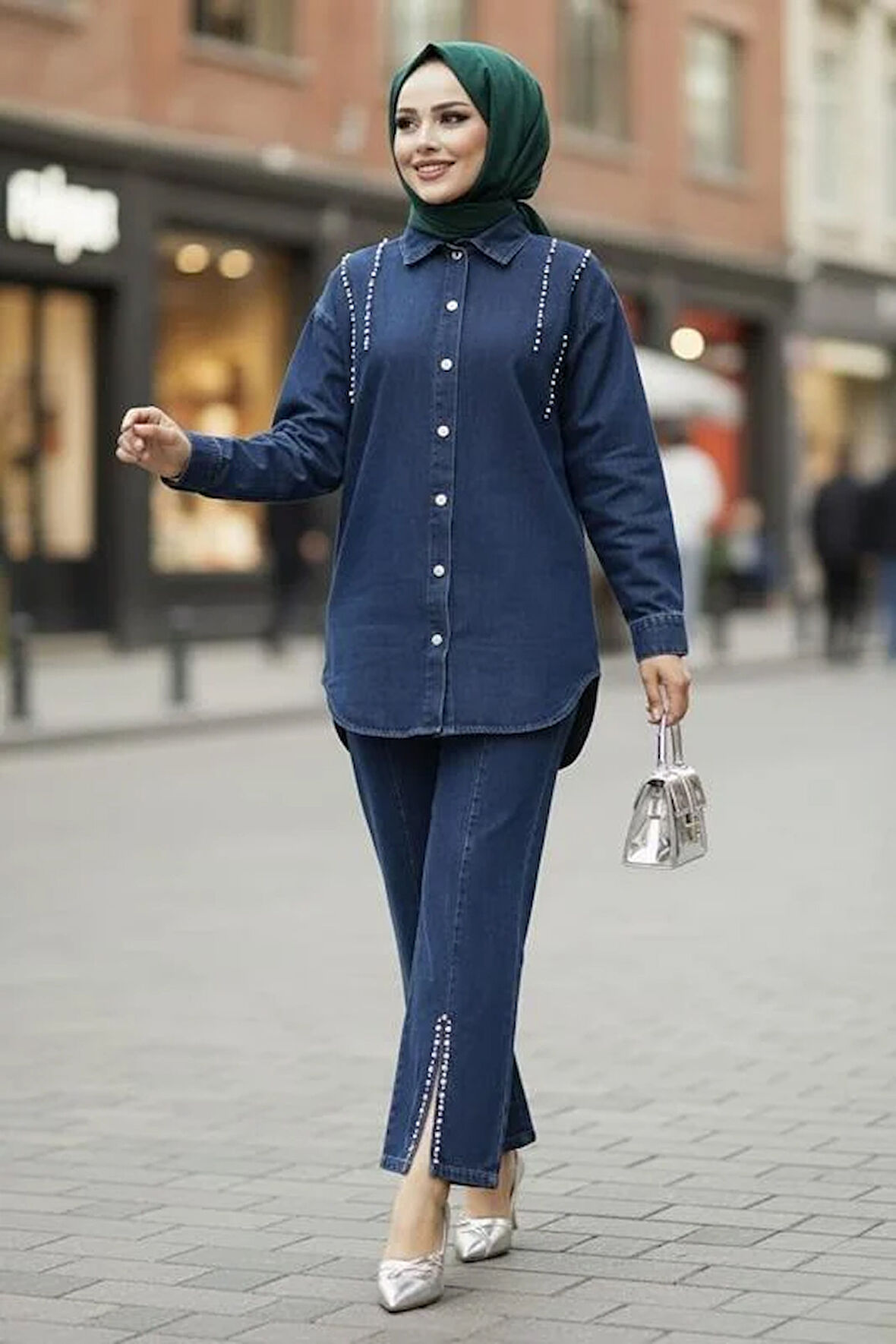 Kadın Kot Ceket Pantolon İkili Kot Lacivert Takım