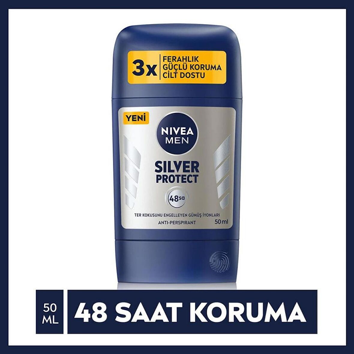 NIVEA Men Erkek Stick Deodorant Silver Protect 50 ml, Ter ve Ter Kokusna Karşı 48 Saat Anti-perspirant Koruma 