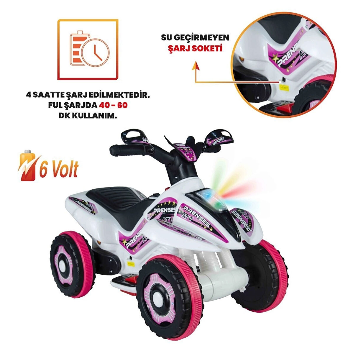 VaVbaby Crazy Cross Akülü Motor ATV 6v Beyaz-Pembe