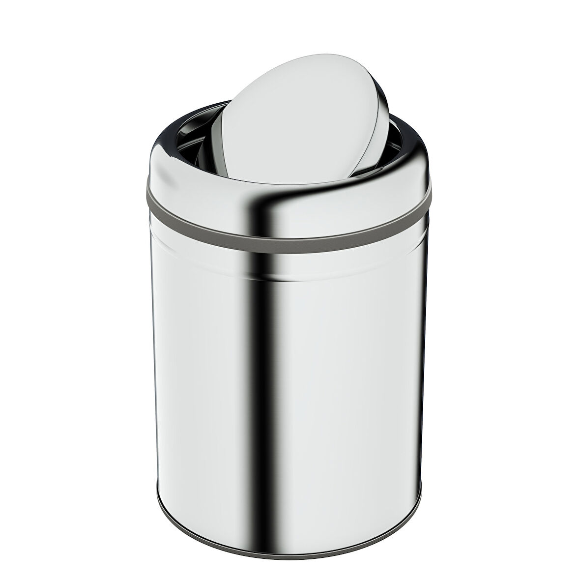 Aqua Bagno Basic Çöp Kovası - Sallanır Kapaklı 8 L, Parlak Krom Paslanmaz
