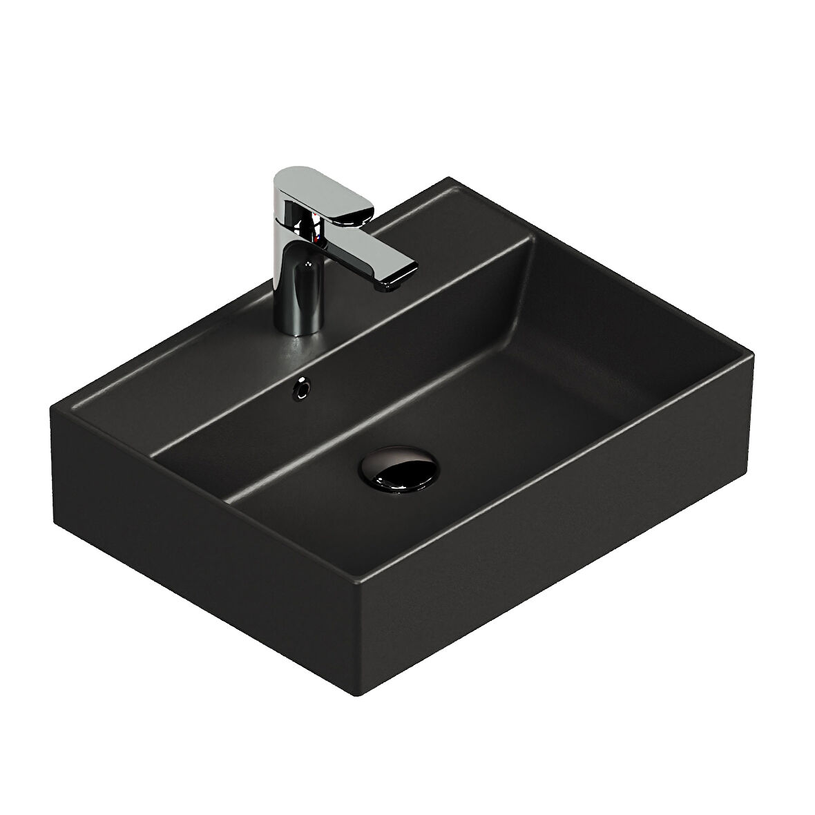 Aqua Bagno Plan Tezgah Üstü Kare Çanak  Lavabo , 50x38 cm.  Mat Siyah 