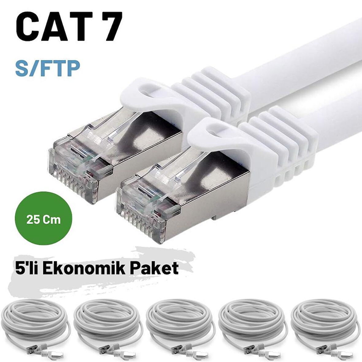 5 adet 25 Cm IRENIS CAT7 Kablo S/FTP Ethernet Network LAN Ağ Kablosu