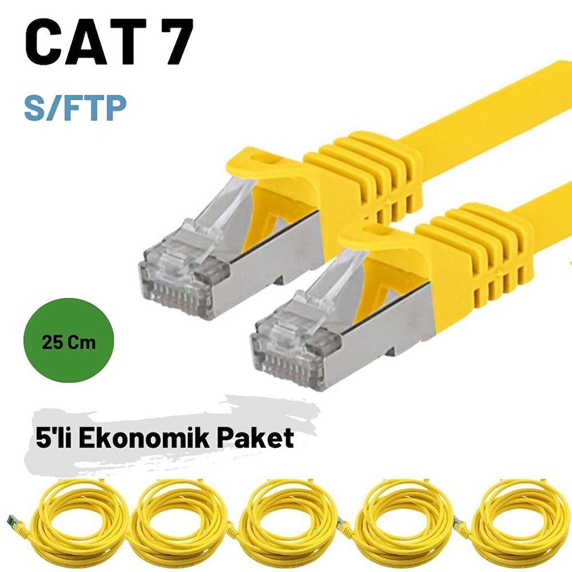 5 adet 25 Cm IRENIS CAT7 Kablo S/FTP Ethernet Network LAN Ağ Kablosu