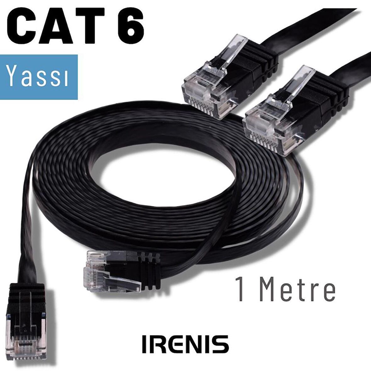 IRENIS 1 Metre CAT6 Kablo Yassı Ethernet Network Lan Ağ İnternet Kablosu