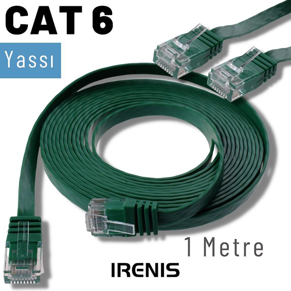 IRENIS 1 Metre CAT6 Kablo Yassı Ethernet Network Lan Ağ İnternet Kablosu