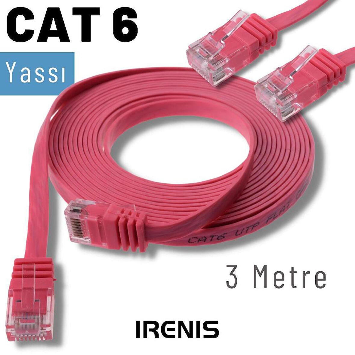 IRENIS 3 Metre CAT6 Kablo Yassı Ethernet Network Lan Ağ İnternet Kablosu
