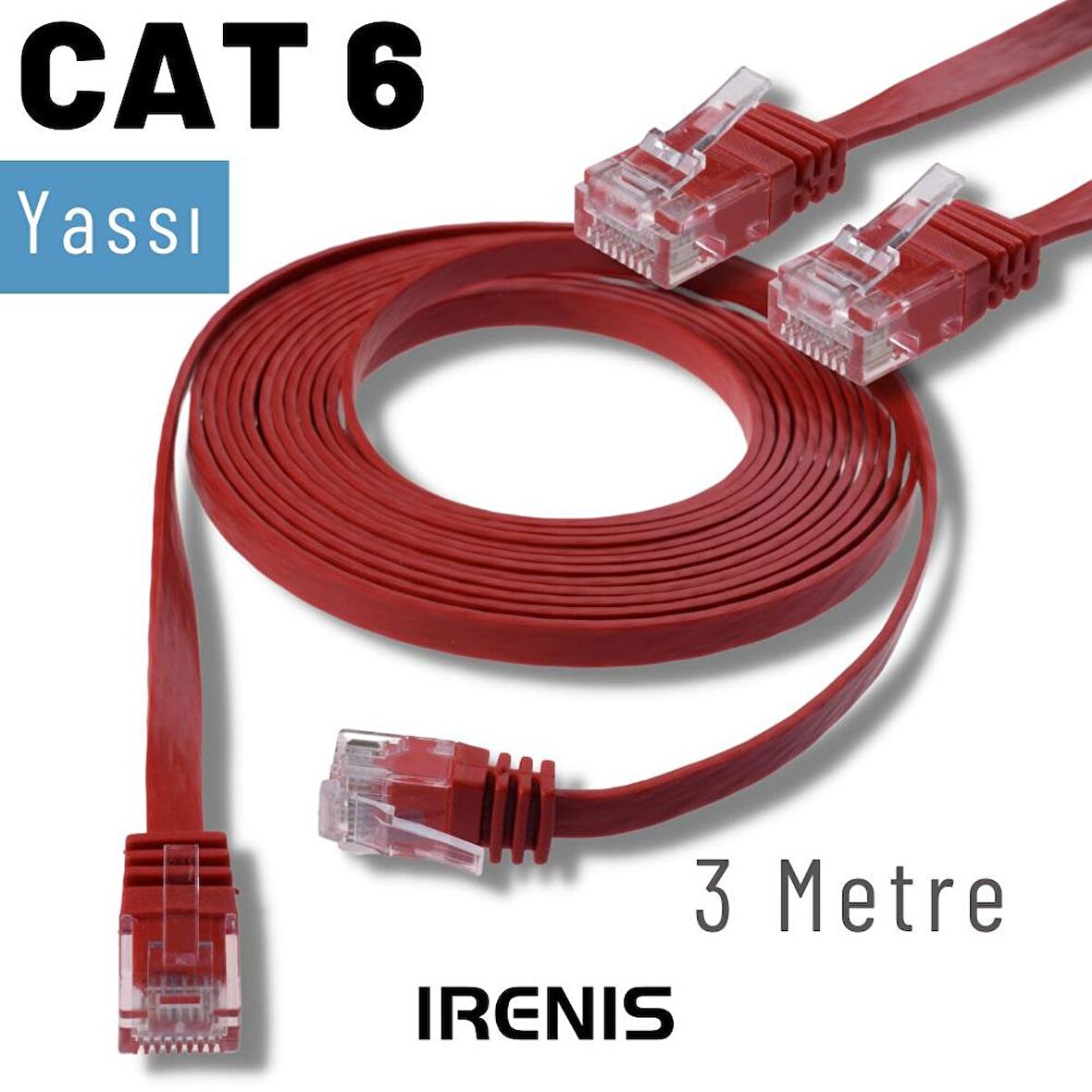 IRENIS 3 Metre CAT6 Kablo Yassı Ethernet Network Lan Ağ İnternet Kablosu