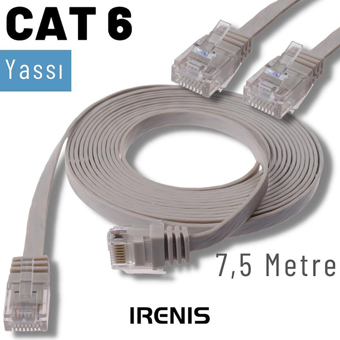IRENIS 7,5 Metre CAT6 Kablo Yassı Ethernet Network Lan Ağ İnternet Kablosu
