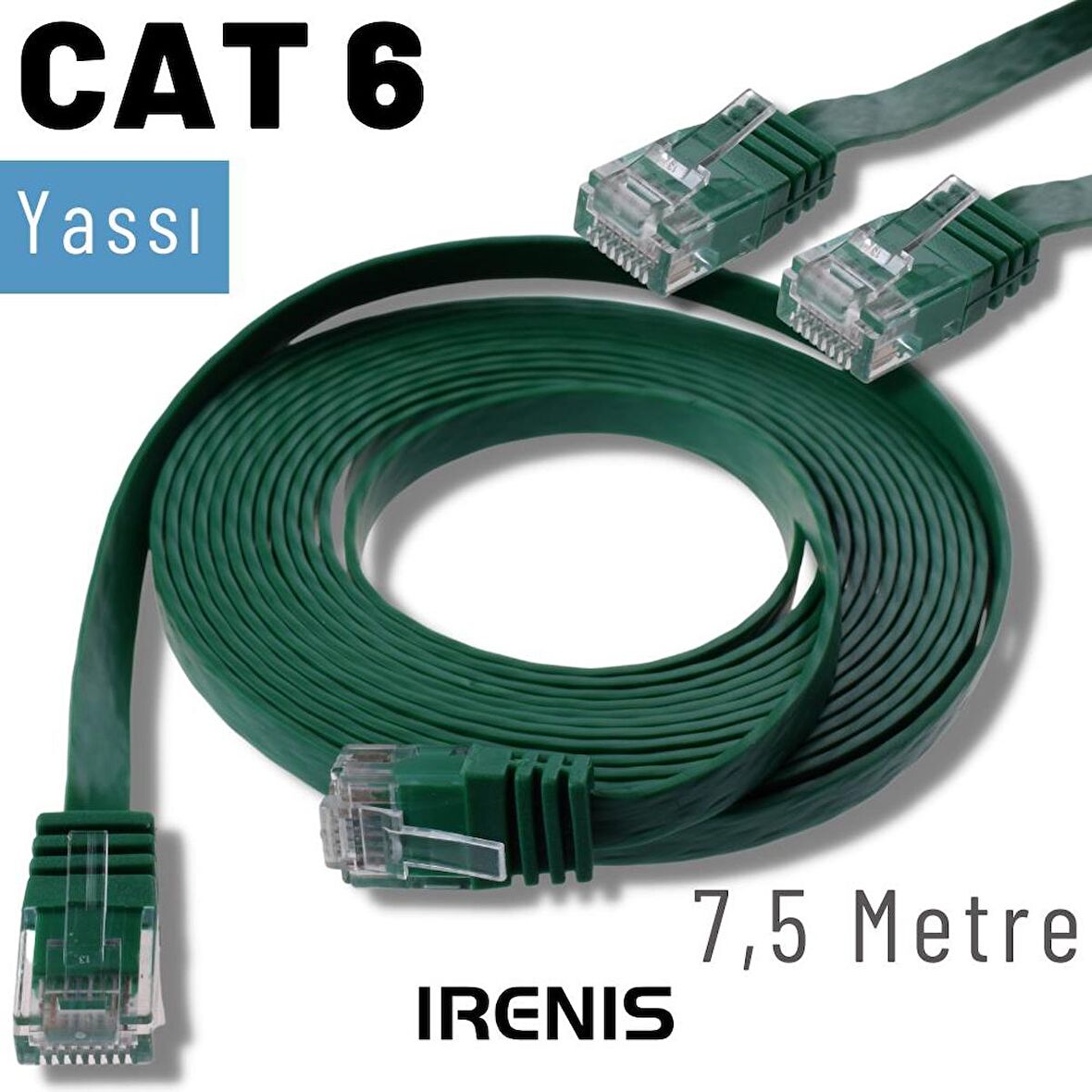 IRENIS 7,5 Metre CAT6 Kablo Yassı Ethernet Network Lan Ağ İnternet Kablosu